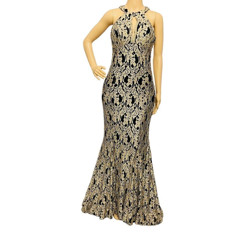 Nightway Golf  Black Lace Keyhole High Neck Mermaid Gown Sz 6